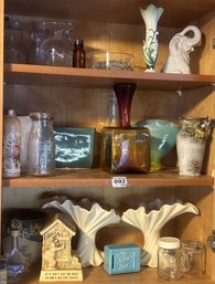 Cabinet Door With MCM Sq. Amberina Vase, Various Vases, Bowl, Cream Bottles And More