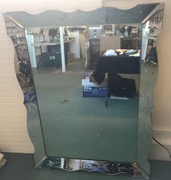 Large, Heavy, Italian Style Mirror With Etche, Cut Design On Mirroed Frame, 47' X 25.5'