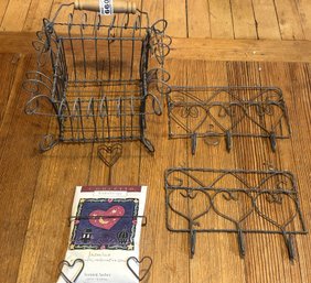4 Pcs Wire Square Handled Egg Basket 9' Sq X 12.5'H & 2 Candle Holders And Scent Bag Holder