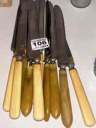 10 Pcs Similar 9'L Bone (and Or Bakelite?) Handled Table Knives