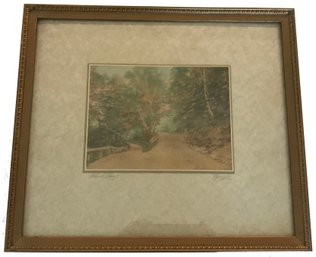 Framed And Matted Sawyer Pencil Signed Hand-Colored Post Card 'Which Way', 15.5' X 13'