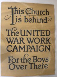 Original World War One Poster - 'this Church Is Behind The United War Work Campaign'