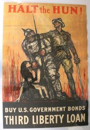 Original World War One Poster - 'halt The Hun' - US Gov't Third Liberty Loan Program