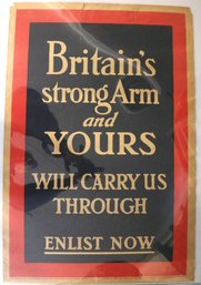 Original World War One English Poster - 'britain's Strong Arm And Yours Will Carry Us Through'