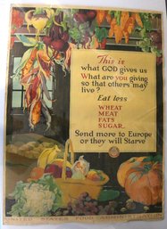 Original World War One Poster - United States Food Administration - Colorful Ration Poster