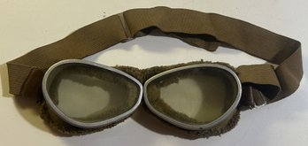 Vintage Monocycle Or Aviation Glass Lense Lined Goggles, 6.5'L