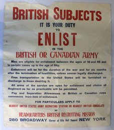 Original World War One Poster - British Subjects Duty To Enlist