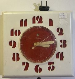 MCM Telechron Electric Red & White Plastic Wall Clock, 6.75' X 2' X 6.25'H