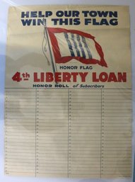 Original World War One Poster - Help Our Town Win This Flag - 4th Liberty Loan, 19.5' X 27'H