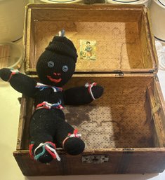 Antique Doll Trunk, 12' X 7.5' X 9'H With Black Sock Doll, 12.5'L