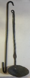 2 Pcs Antique Hand Wrought Iron Fireplace Hook 16.6'L And Ladle,