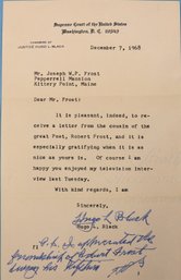 1968 Letter To Joseph W.P. Frost From US Supreme Court Justice Hugo L. Black