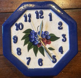 Vintage 8' Diam. Octagon Ceramic Quartz Movement Wall Clock With Blueberry Design