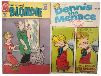 2 Vintage Comic Books, Chic Young's BLONDIE No. 183 & Fawcett Hank Ketcham Denis The Menace No. 105