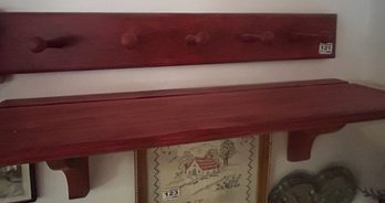 Red Painted Wall Shelf , 24' X 6.5' X 6'H & 5-Peg Wall Coat Rack, 24'L