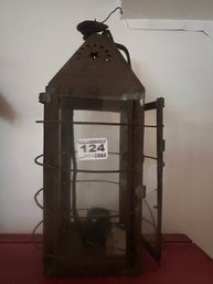 Antique Pierced Tin Hanging Lantern With Glass Guard, Glass On Door Broken, 6' Diam. X 11'H, Electrified