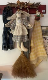 7 Pcs Hand Crafted Angel Rag Bunny Angel, B&W Bonnet, 2-Dish Towels, Brom & Small Cat Ornament