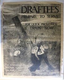 Two - 1918 World War One Posters - 'Draftees Prepare To Serve - For Quick Promotion, Train Now'