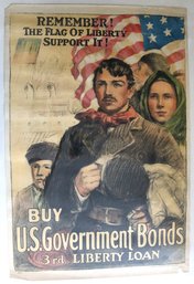 1918 World War One Poster:  'Remember The Flag Of Liberty - Support It - Buy U.S. Government Bonds