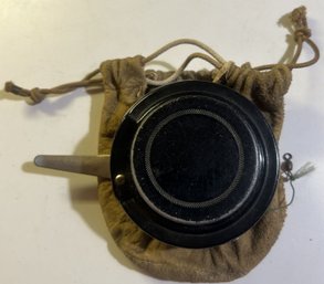 Vintage Fly Fishing Reel In Leather Pouch, No Markings