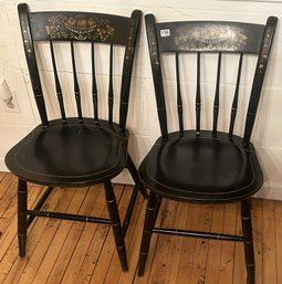 2 Pcs Black Stenciled Chairs, Nichols And Stone, 16' X 16' X 33'H