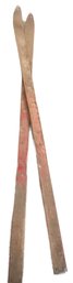 Vintage Wooden Snow Skis, Red Paint, 83'L