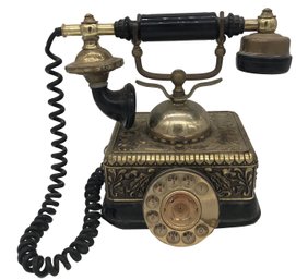 Vintage Fancy French Style Brass Telephone, 10' X 8' X 9'H