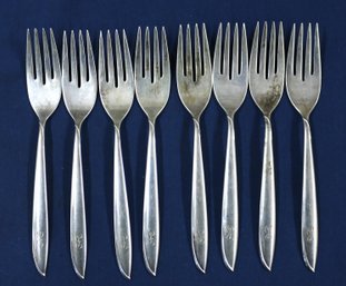 Eight (8) Pieces Of International Sterling Salad Forks In 'Silver Rhythm' Pattern - 10.73 Ozt