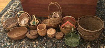 22 Pcs Vintage And Antique Hand Woven Baskets, Some Possibly Native American