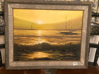 Framed 20thC Oil On Canvas Painting Of Wave, Frame, 25.5' X 21'H