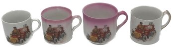 4 Antique Similar Design Automobile Themed Collector Mugs