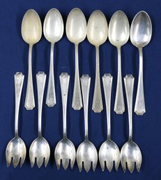 Twelve (12) Sterling Pieces - 6 Teaspoons - Six Combination Spoon/fork - Mfd By Wm. Durgin Co. Concord NH