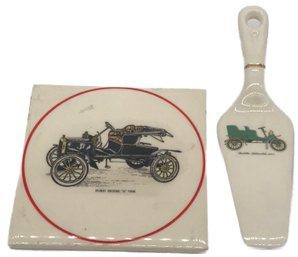 Vintage Automobile Themed Hot Plate (6' Sq)And Cake/Pie Server (9-3/8'L)