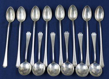Eight (8) Pieces Sterling  Ice Tea/parfait Spoons & 6 Sterling Soup Spoons - Mfd By Wm Durgin Co., Concord, NH