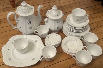 34 Pcs Tea Set, Tea Pot, 10'H, Serving Plate, Cups & Saucers, Bowls And Small Plates And More
