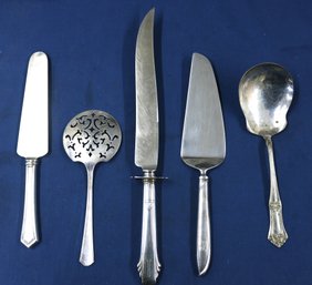Lot Of Five Serving Pieces - Gorham Knife With Sterling Handle - Tomato Server By Wm. Rogers