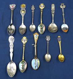 11 Foreign Collectible Spoons - Some Enameled