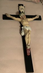 Large Antique Carved Catholic Wall Crucifix, 15' X 28'H