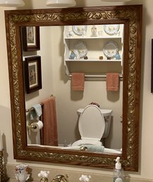 Large Antique Wood & Gold Gesso Framed Mirror, 26' X 29.5'H
