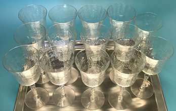 16 Pcs High Quality Fine Antique Etched Clear Crystal Wine Glasses, Grape Cluster Design, Beautiful Resonance