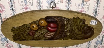 Oval Carved Wooden Vegetable Still Life, 20' X 9.5'H