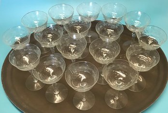 17 Pcs High Quality Fine Antique Etched Clear Crystal Champagne Glasses, Grape Cluster Design