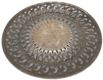 Vintage Round Silver Plated Reticulated Serving Tray, 10' Diam. X .5'H