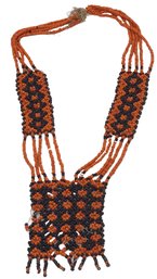 Vintage African Black & Orange Beaded Necklace