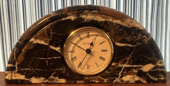 Art Deco Style Demilune Marble Mantle Clock, Multi-Color Black Gold White, Quartz Movement, 9' X 1.5' X 4.25'H