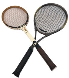 2 Pcs Tennis Raquets, 1-Vintage Wooden & 1-Metal