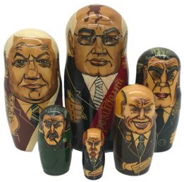Russian 6 Pcs Nesting Dolls Or Russian :Leaders, Mikhail Gorbachev & Political Leaders, 4.5' Diam X 8.5'