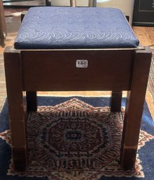 Square Wooden Stool Or Seat With Blue Material, 15.25' Sq X 17.5'H