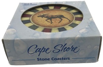 Fourm (4) Pcs Set Cape Shore Stone Coasters With Moose Design, 4.5' Diam