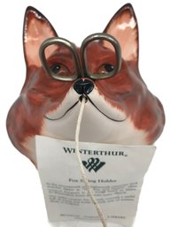 Winterthur Reproduction Of 18thC Ceramic Fox String Holder With Scissors